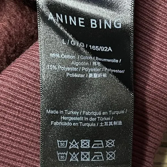 Anine Bing Bradie Designer Logo Crewneck Sweatshirt Burgundy size Large Cotton - Picture 9 of 12